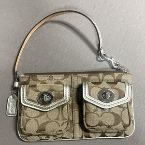 Coach Signature Print Fabric Wristlet 8 x 4.5 inches